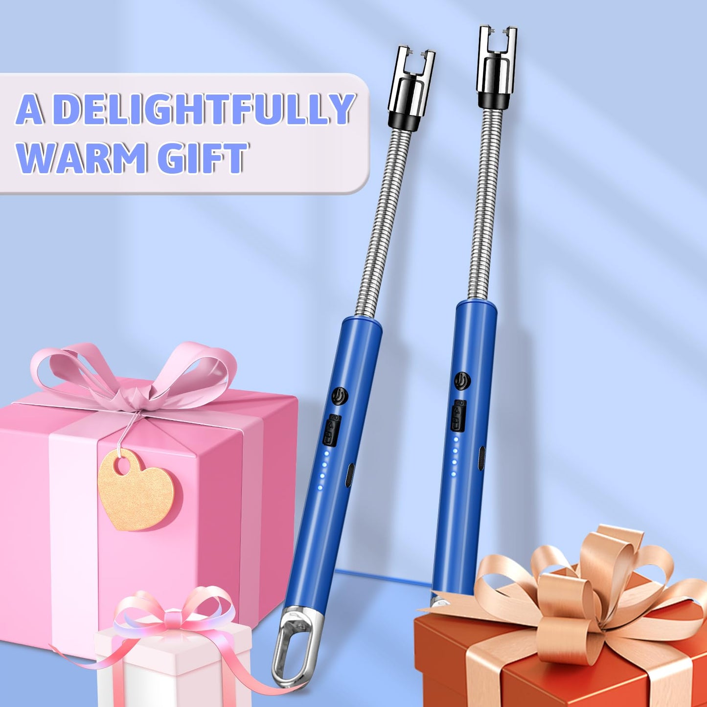 2 PCS Electric Lighter, Candle Lighter Arc Windproof Flame-Less with 360° Flexible Neck & LED Power Display, Type-C Rechargeable for BBQ, Grill, Camping, Fireplace, Stove - CookCave