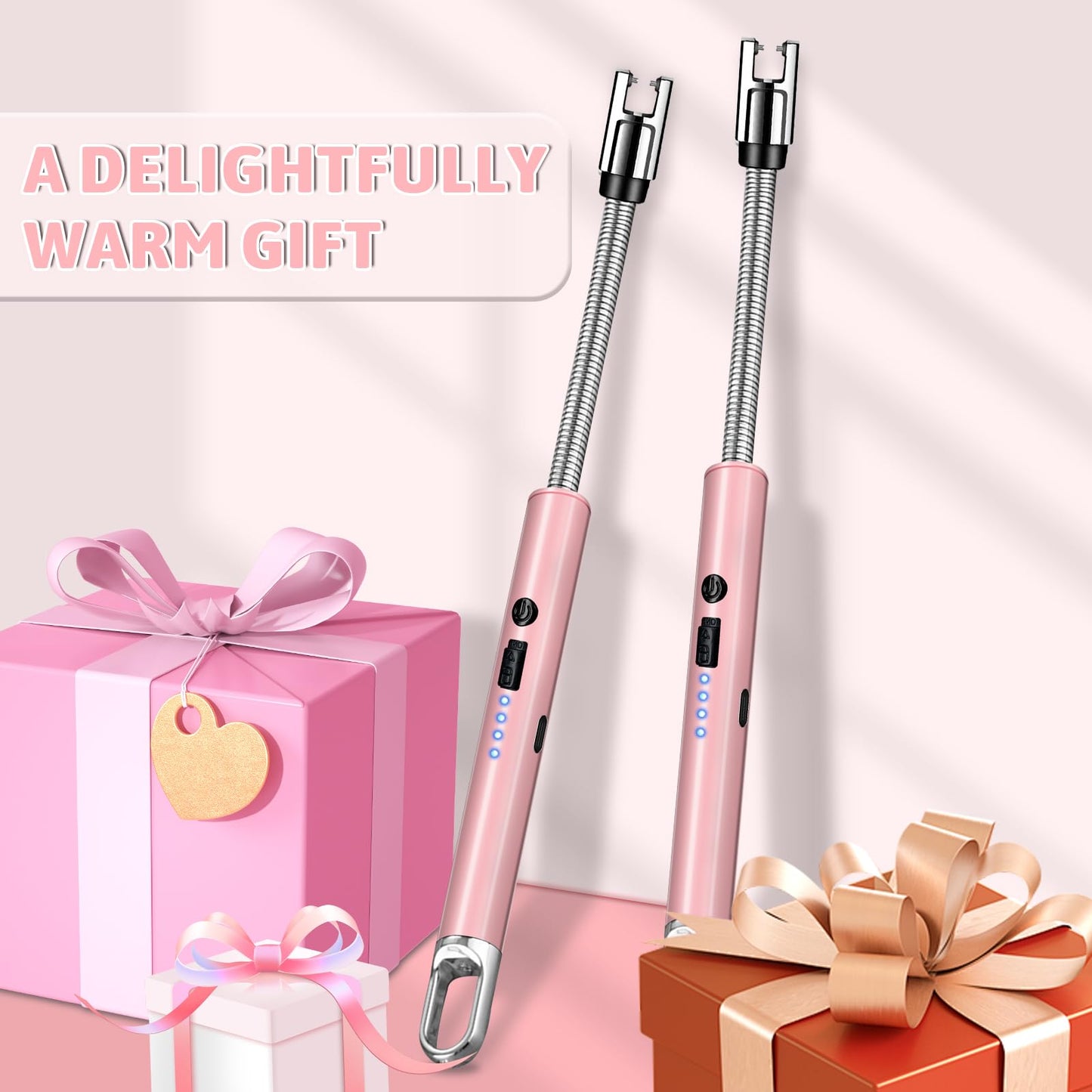 2 PCS Electric Lighter, Candle Lighter Arc Windproof Flame-Less with 360° Flexible Neck & LED Power Display, Type-C Rechargeable for BBQ, Grill, Camping, Fireplace, Stove - CookCave