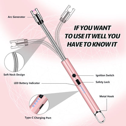 2 PCS Electric Lighter, Candle Lighter Arc Windproof Flame-Less with 360° Flexible Neck & LED Power Display, Type-C Rechargeable for BBQ, Grill, Camping, Fireplace, Stove - CookCave