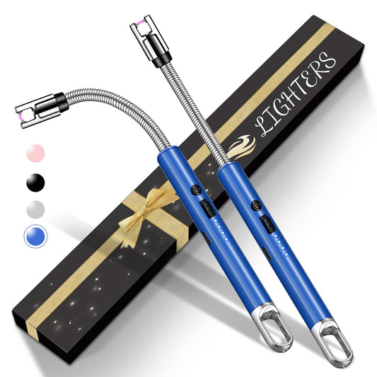 2 PCS Electric Lighter, Candle Lighter Arc Windproof Flame-Less with 360° Flexible Neck & LED Power Display, Type-C Rechargeable for BBQ, Grill, Camping, Fireplace, Stove - CookCave