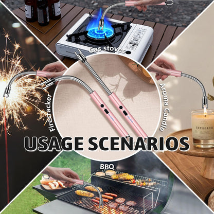 2 PCS Electric Lighter, Candle Lighter Arc Windproof Flame-Less with 360° Flexible Neck & LED Power Display, Type-C Rechargeable for BBQ, Grill, Camping, Fireplace, Stove - CookCave