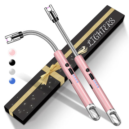 2 PCS Electric Lighter, Candle Lighter Arc Windproof Flame-Less with 360° Flexible Neck & LED Power Display, Type-C Rechargeable for BBQ, Grill, Camping, Fireplace, Stove - CookCave