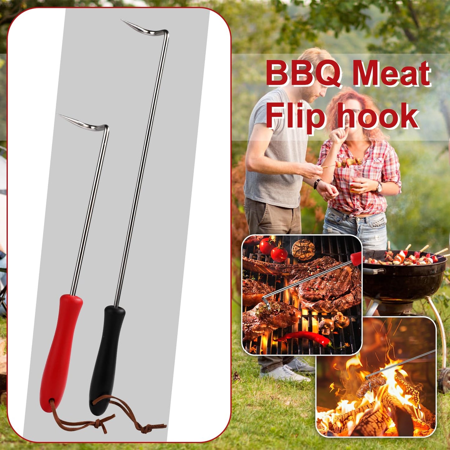 2 Pcs Food Flipper, Food Flipper Turner Hooks Barbecue Food Flipper Stainless Steel BBQ Meat Hook Flipper Food Flipper Meat Hook for BBQ Grilling Smoking Griddle Kitchen Cooking Accessories - CookCave
