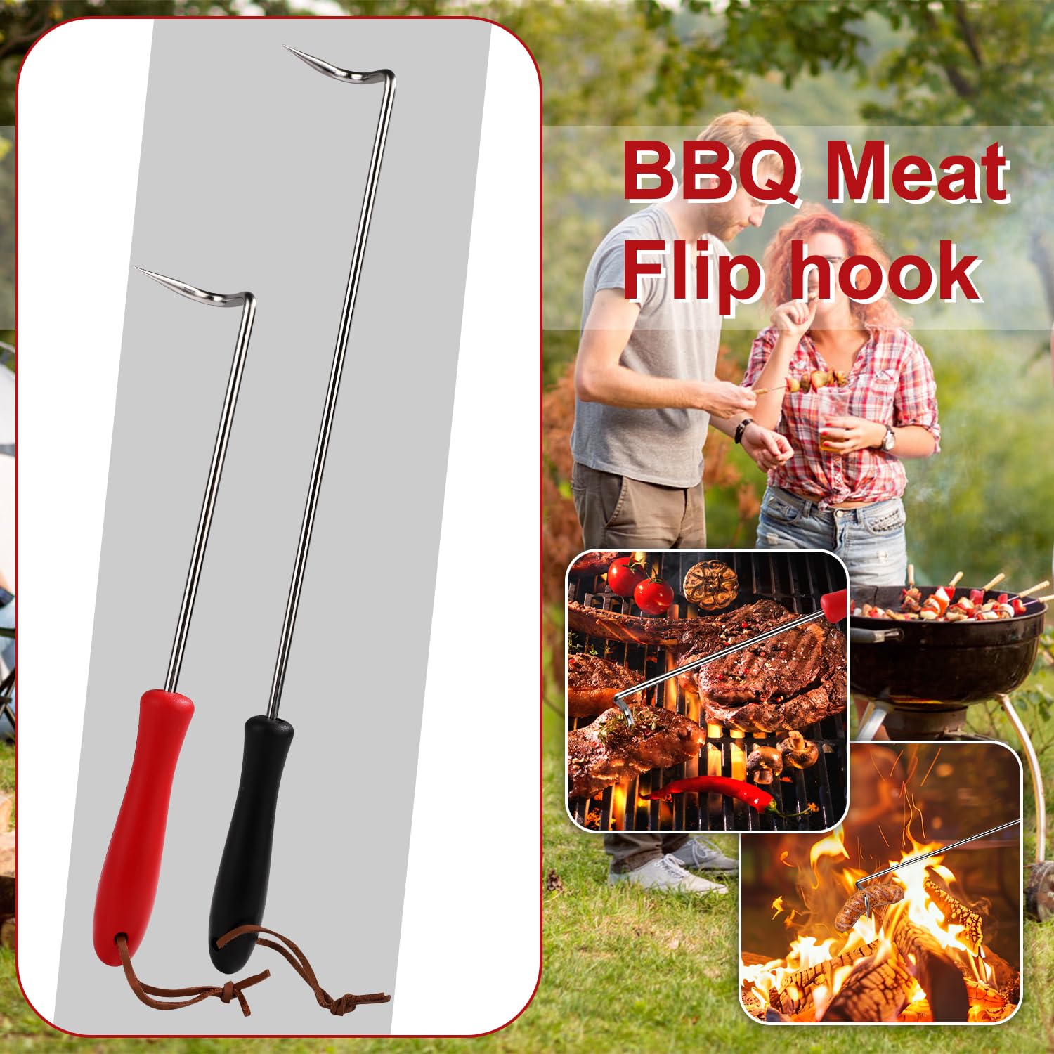 2 Pcs Food Flipper, Food Flipper Turner Hooks Barbecue Food Flipper Stainless Steel BBQ Meat Hook Flipper Food Flipper Meat Hook for BBQ Grilling Smoking Griddle Kitchen Cooking Accessories - CookCave