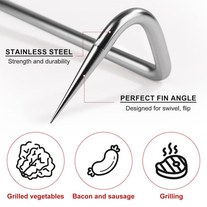 2 Pcs Food Flipper, Food Flipper Turner Hooks Barbecue Food Flipper Stainless Steel BBQ Meat Hook Flipper Food Flipper Meat Hook for BBQ Grilling Smoking Griddle Kitchen Cooking Accessories - CookCave