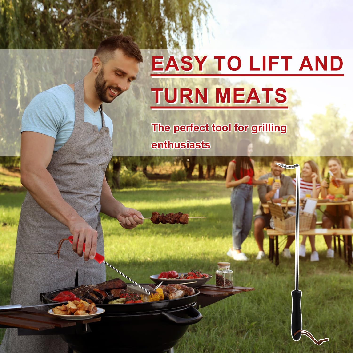 2 Pcs Food Flipper, Food Flipper Turner Hooks Barbecue Food Flipper Stainless Steel BBQ Meat Hook Flipper Food Flipper Meat Hook for BBQ Grilling Smoking Griddle Kitchen Cooking Accessories - CookCave