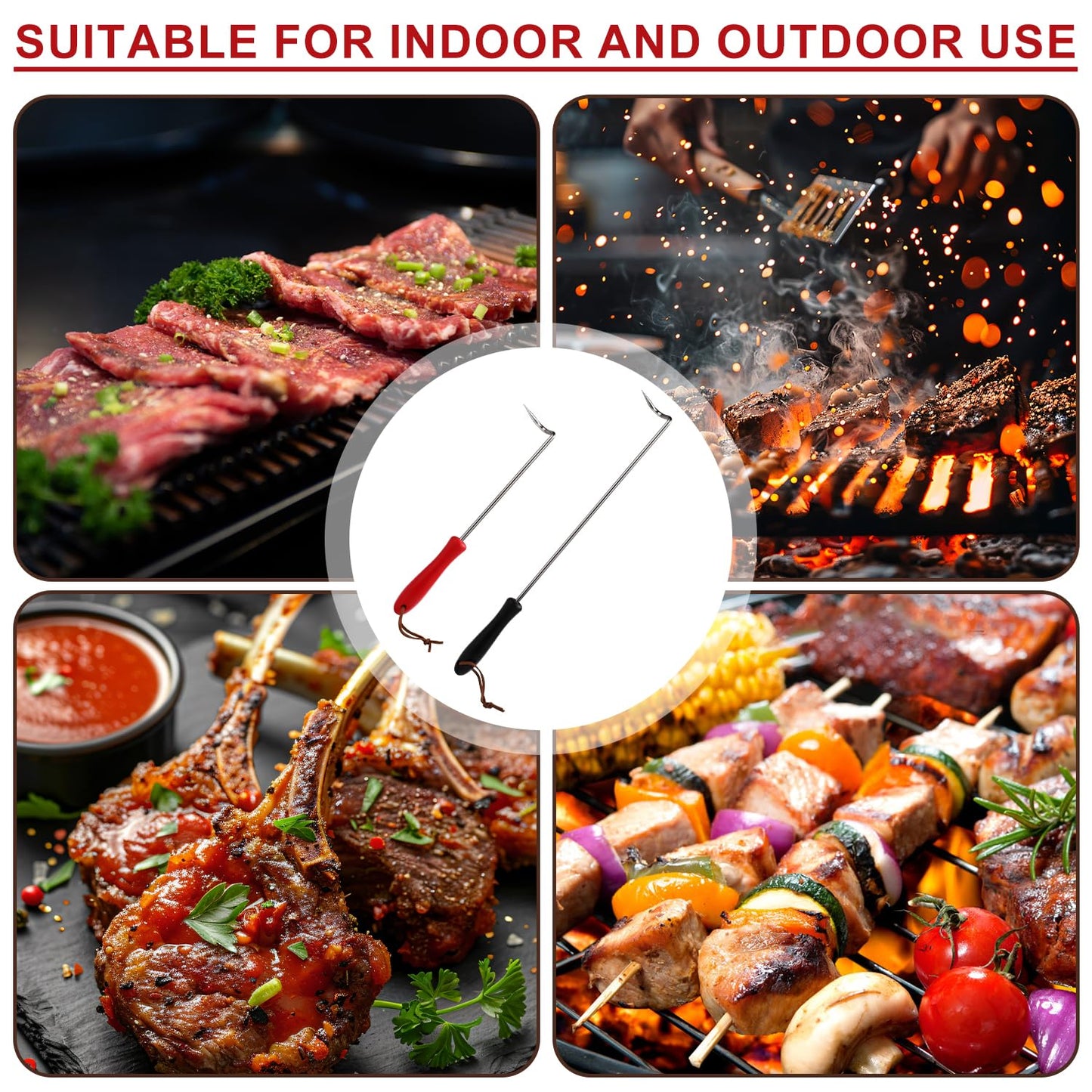 2 Pcs Food Flipper, Food Flipper Turner Hooks Barbecue Food Flipper Stainless Steel BBQ Meat Hook Flipper Food Flipper Meat Hook for BBQ Grilling Smoking Griddle Kitchen Cooking Accessories - CookCave