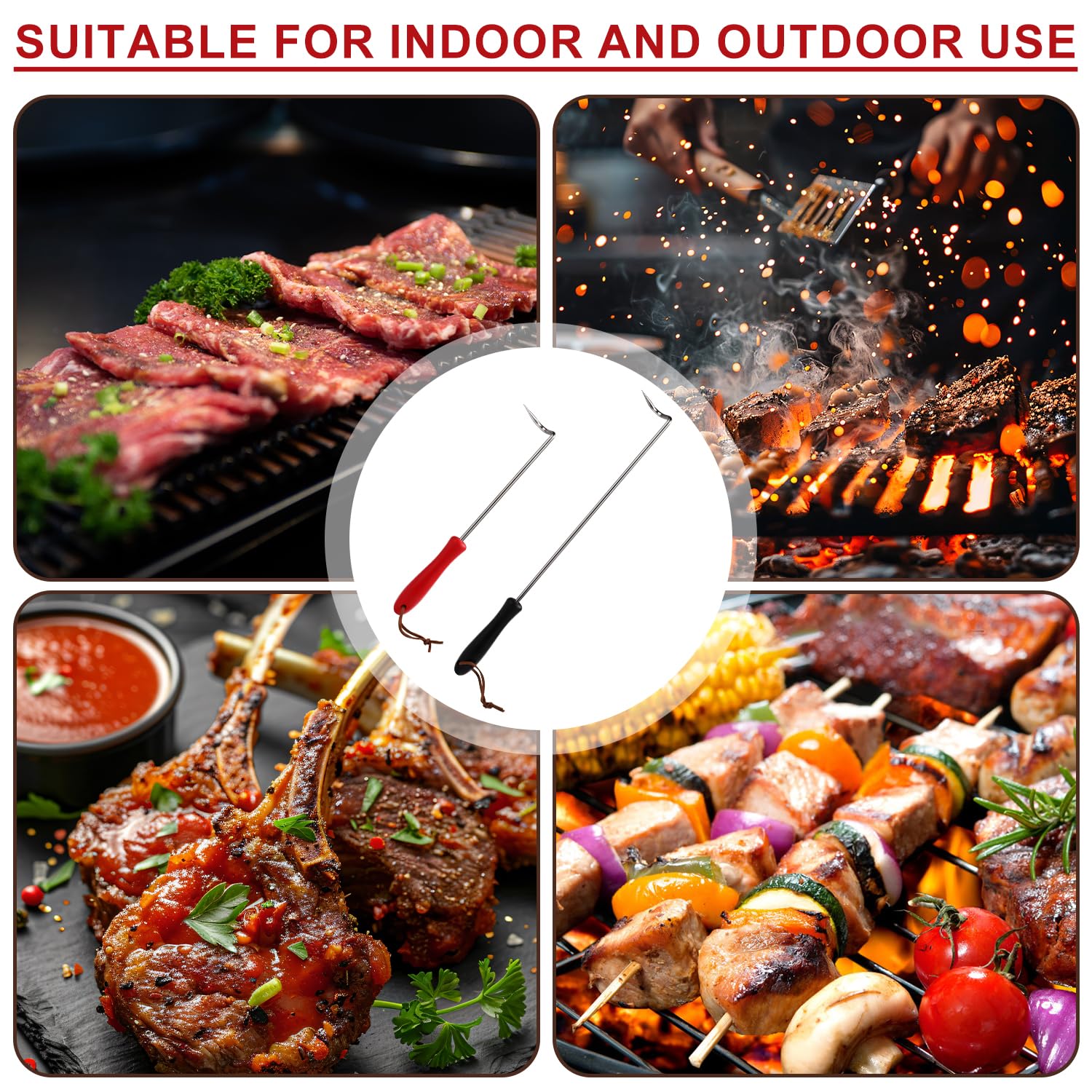 2 Pcs Food Flipper, Food Flipper Turner Hooks Barbecue Food Flipper Stainless Steel BBQ Meat Hook Flipper Food Flipper Meat Hook for BBQ Grilling Smoking Griddle Kitchen Cooking Accessories - CookCave