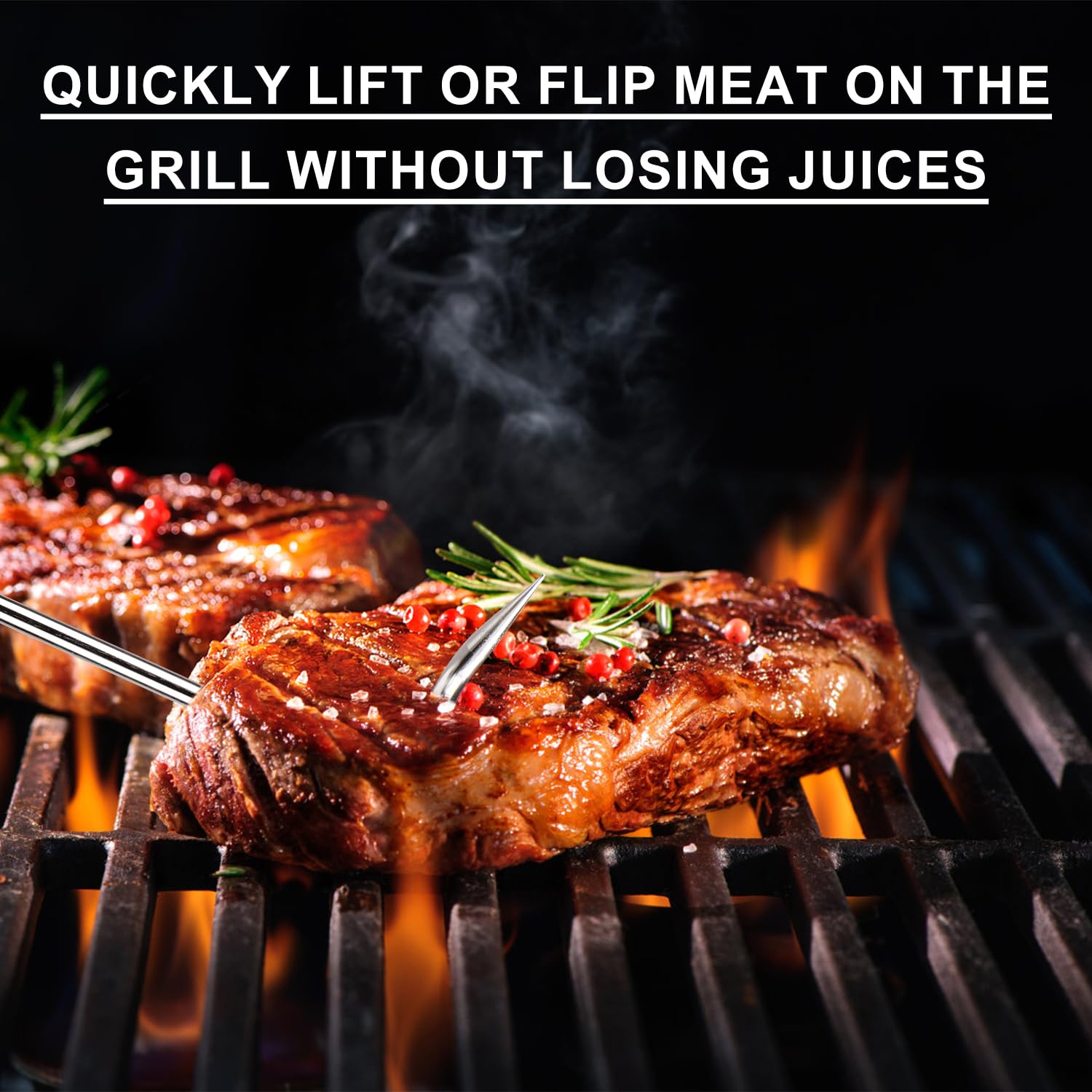 2 Pcs Food Flipper, Food Flipper Turner Hooks Barbecue Food Flipper Stainless Steel BBQ Meat Hook Flipper Food Flipper Meat Hook for BBQ Grilling Smoking Griddle Kitchen Cooking Accessories - CookCave