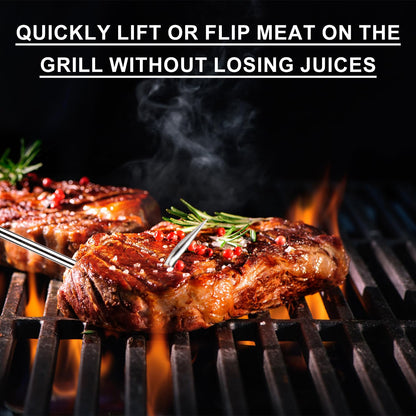 2 Pcs Food Flipper, Food Flipper Turner Hooks Barbecue Food Flipper Stainless Steel BBQ Meat Hook Flipper Food Flipper Meat Hook for BBQ Grilling Smoking Griddle Kitchen Cooking Accessories - CookCave