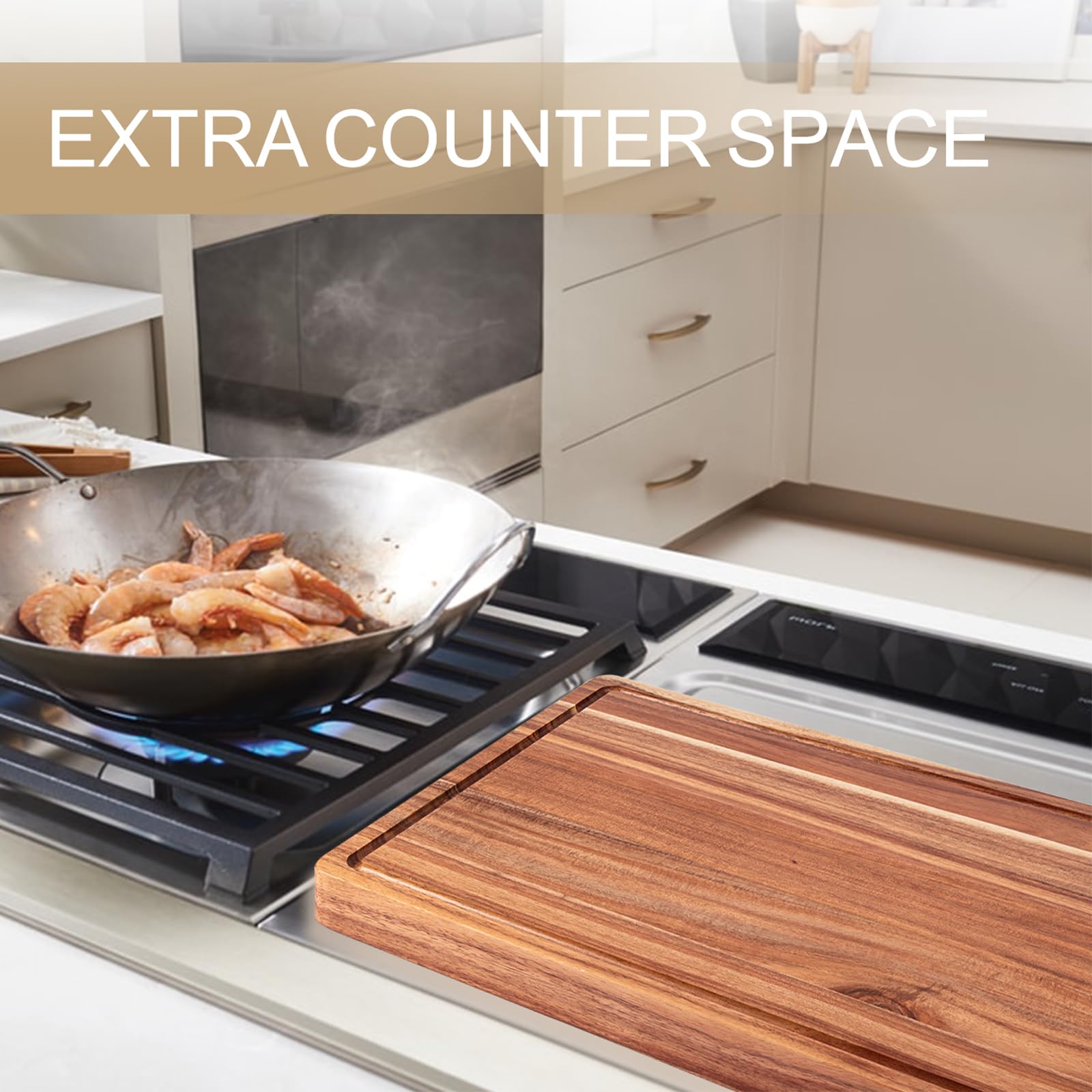 20 Inch Large Acacia Wood Cutting Board 1.5" Thick, Reversible Wooden Cutting Board for Kitchen, Charcuterie Board Cheese Board with Deep Groove, Chopping Board for Meat, Vegetables, Fruit - CookCave