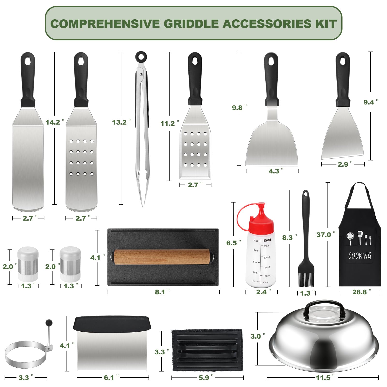 20PCS Griddle Accessories Kit, Flat Top Grill Accessories Set for Blackstone and Camp Chef, Grill Spatula Set with Enlarged Spatulas, Basting Cover, lron Smash Burger Press for Outdoor Barbecue - CookCave