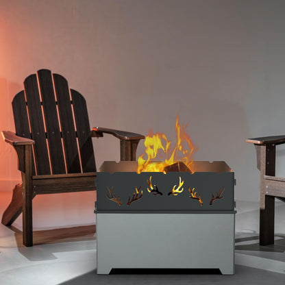 21.5 Inch Outdoor Wood Burning Fire Pit, Bonfire Grill for Patio and Backyard, Outdoor Portable Fireplace with Flame Panel - Flint Gray - CookCave