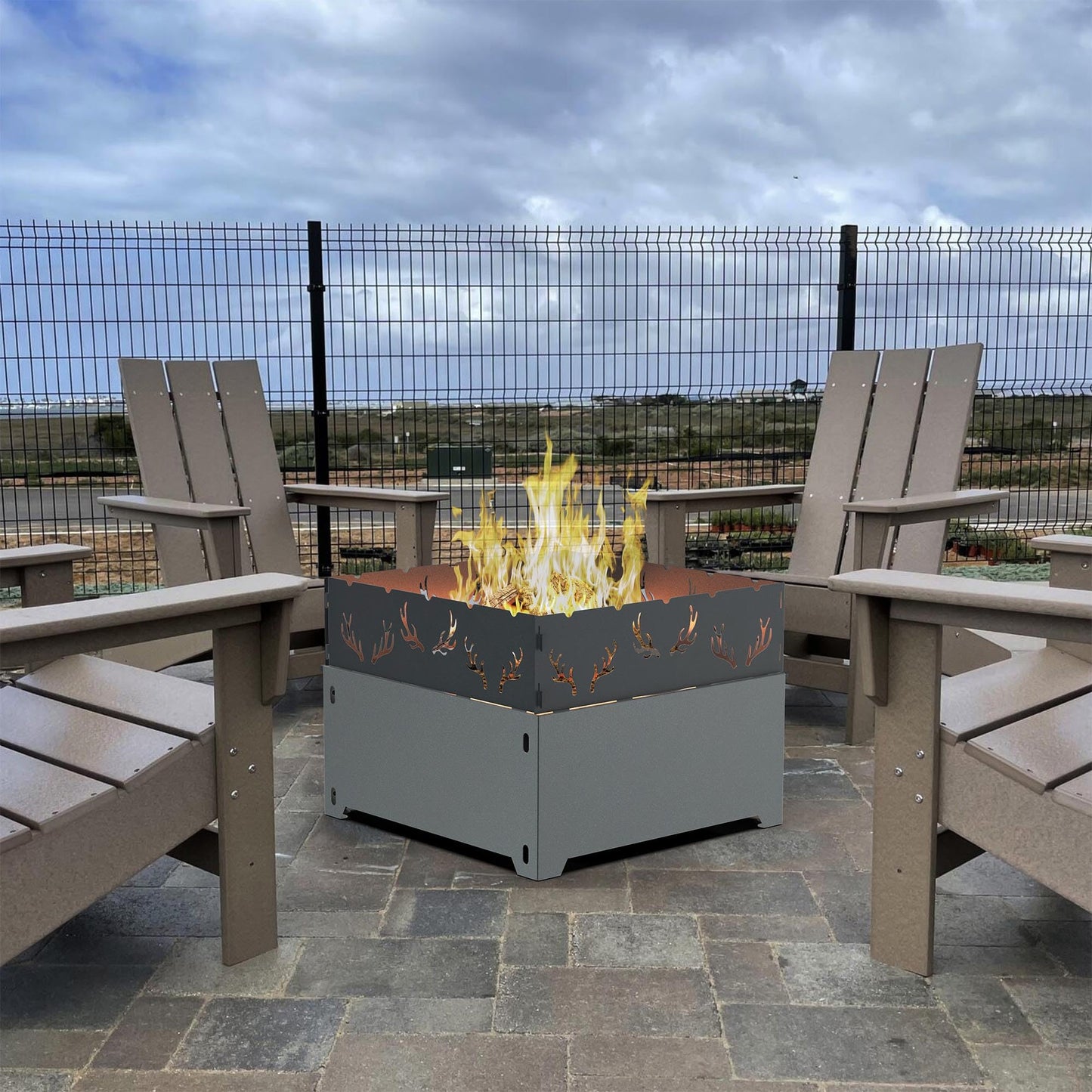21.5 Inch Outdoor Wood Burning Fire Pit, Bonfire Grill for Patio and Backyard, Outdoor Portable Fireplace with Flame Panel - Flint Gray - CookCave