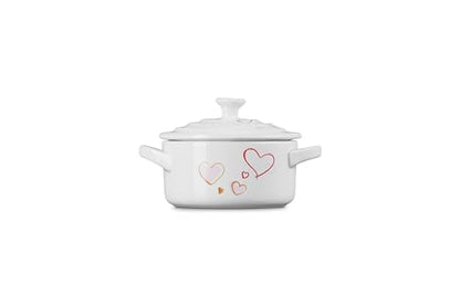 Le Creuset Mon Coeur Collection Stoneware Classic Round Mini Cocotte, 8 Oz., White with Hearts