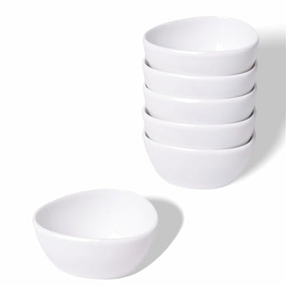 LEETOYI Mini Ceramic Ramekins Souffle Dishes 1.5 OZ, Small Dipping Bowls, Sauce Dip Bowls for Kitchen Serving Sauce Condiments, Oven & Microwave Safe, Set of 6, White