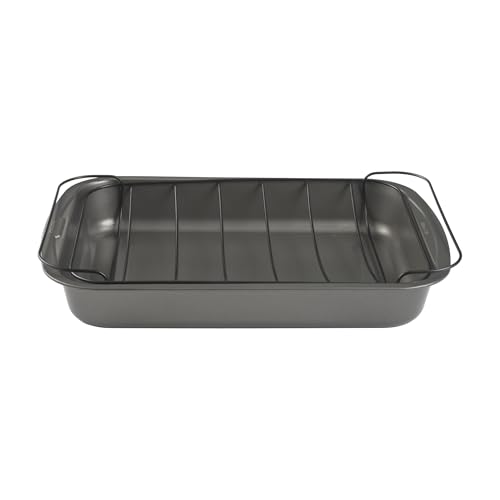 GoodCook Everyday Roast Pan with Rack Rectangular Nonstick Construction Large Capacity Metal Utensil-Safe, 15 x 11-Inch, Gray