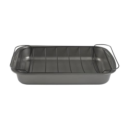 GoodCook Everyday Roast Pan with Rack Rectangular Nonstick Construction Large Capacity Metal Utensil-Safe, 15 x 11-Inch, Gray