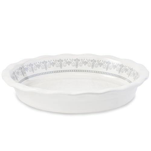 Lunaicorn Ceramic Pie Pans for Baking, 9 Inch Porcelain Pie Pan Pie Dish, Round Pie Plate for Apple Pie, Quiche, Pot Pies, Tart（White）