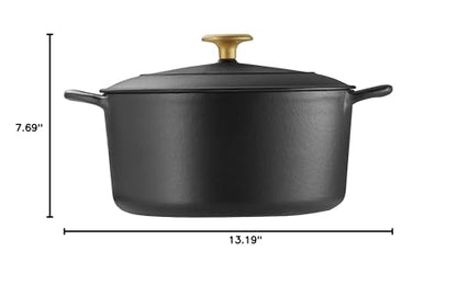 Tramontina Bestow Enameled Cast Iron Dutch Oven Pot with Lid, Round 5.5-quart, Matte Black with Gold Knob