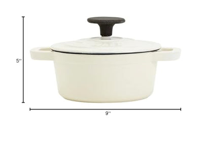 Smith & Clark 1-Quart Enameled Cast Iron Dutch Oven Pot with Lid, Ivory White