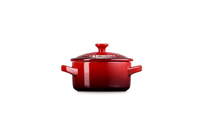 Le Creuset Stoneware Holly Collection Mini Round Cocotte, 8 oz., Cerise with Gold Applique