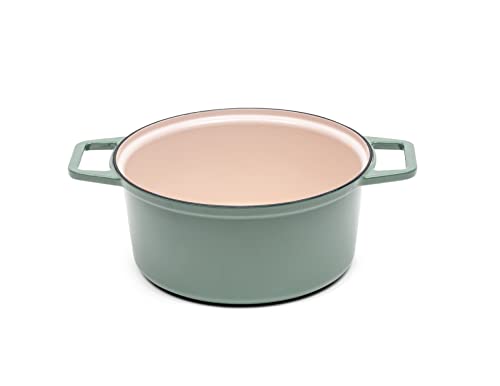 Misen 7 QT Enameled Cast Iron Dutch Oven - Chip-Resistant Enamel Coating - Thick Iron Core For Heat Retention - Large Cooking Surface - Oven Safe, Induction Compatible - Grill and Silicone Lid, Green