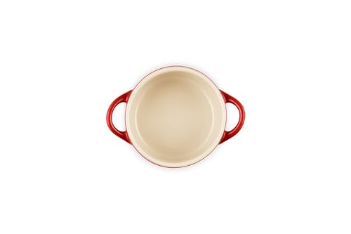 Le Creuset Stoneware Holly Collection Mini Round Cocotte, 8 oz., Cerise with Gold Applique