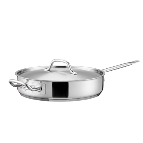 TrueCraftware- 7 Qt. Stainless Steel Sauté Pan with Lid and Welded Hollow Handle - Chef Cooking Pan Egg Pan Fry Omelet Sauté Pans Cookware NSF Certified