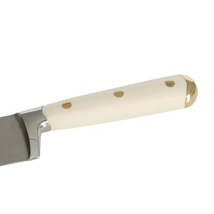 Martha Stewart Knife Block Set 16-Piece - Lockton High Carbon Stainless Steel Forged Full Tang Chef Knives, Acacia Wood Block, Triple Riveted Handles, Linen White & Gold