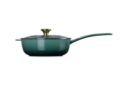 Le Creuset Enameled Cast Iron Holly Collection Saucier, 2.25 qt., Artichaut with Gold Knob