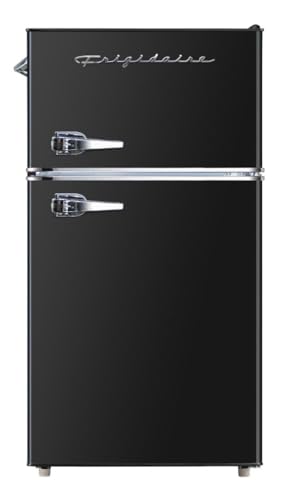 Frigidaire Retro Compact Fridge Freezer Combo, 3.1 cu. ft. Capacity, Small Top Freezer Refrigerator, Mini Fridge with Built-in Bottle Opener – 19”"D x 20.5" W x 33.5" H (Black)