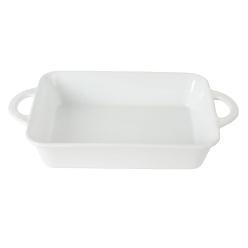 Gibson Home Gracious Dining 2.5-Quart White Stoneware Baking Dish with Handles – 14.6 x 8.5-Inch Rectangular Oven Safe Casserole & Roasting Baker