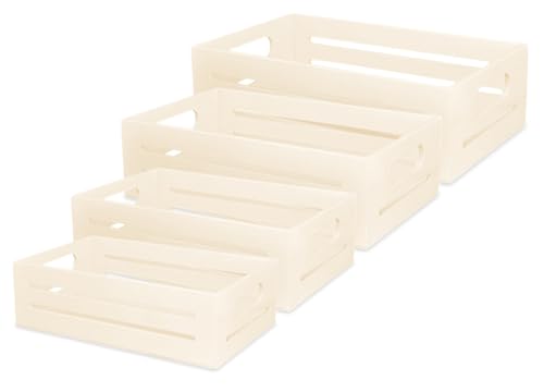 Wooden Tray with Handles - Set of 4 Small Wood Crates for Crafts Small Wooden Pallets for Display Apple Crates Unfinished Wood Trays for Crafts Nesting