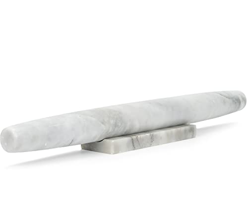 Ebuns Marble Pastry Board and French Rolling Pin Set – 16” x 12” Chilling Slab + 16” Rolling Pin – Non-Slip Feet – Ideal for Baking, Cheese, Charcuterie, Gifts & Elegant Kitchen Display
