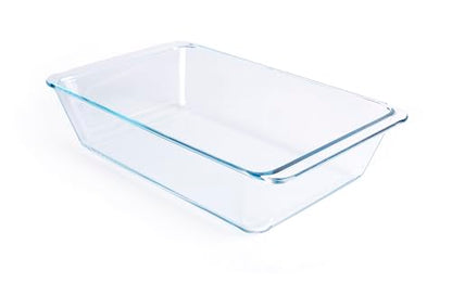 Deep Clear Glass Baking Dish, Rectangular Tempered Glass Baking Pan, The Largest casserole dish. -5.4 Liter
