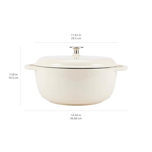 Amazon Basics Enameled Cast Iron Dutch Oven Pot with Lid, Dual Handles, Heavy-Duty, Oven Safe for Stews, Roasting, Baking, 7.3-Quart, White
