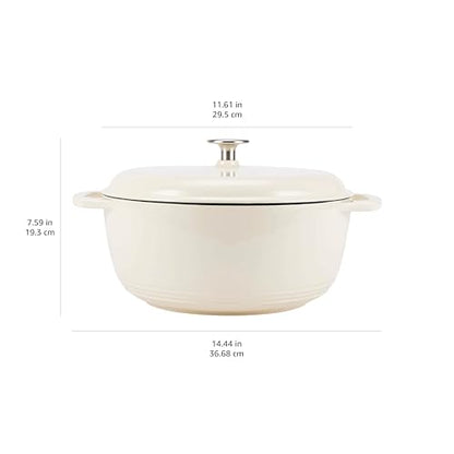 Amazon Basics Enameled Cast Iron Dutch Oven Pot with Lid, Dual Handles, Heavy-Duty, Oven Safe for Stews, Roasting, Baking, 7.3-Quart, White