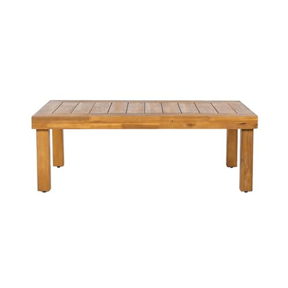 Merax 3 Piece Acacia Wood Patio Furniture Set, Outdoor Sectional Sofa Set with Coffee Table, 4 Seats Sofa Deep Seating with Soft Cushions for Garden, Backyard, Teak & Cream