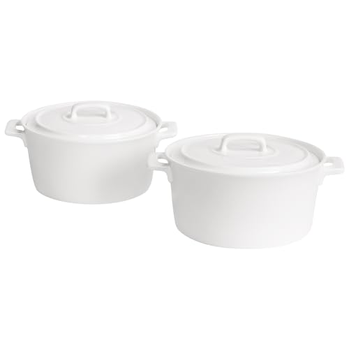 jinsongdafa 6" Mini Casserole Baking Dish Set of 2, 22.9 oz Cocotte with Lids, French Ceramic Serving Soup Tureen, Individual for 1 Person Servings Casserole Dish, Microwave Dishwasher Oven Safe