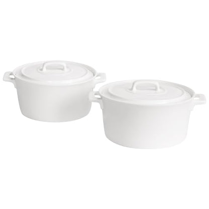 jinsongdafa 6" Mini Casserole Baking Dish Set of 2, 22.9 oz Cocotte with Lids, French Ceramic Serving Soup Tureen, Individual for 1 Person Servings Casserole Dish, Microwave Dishwasher Oven Safe