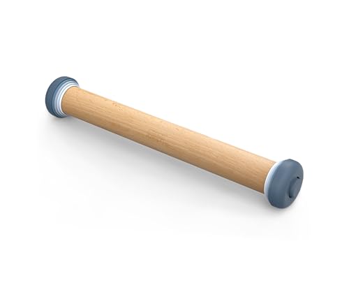 Joseph Joseph PrecisionPin - Rolling Pin with adjustable pastry thickness, Baking and dough rollers, Beech Wood, Pastel Blue