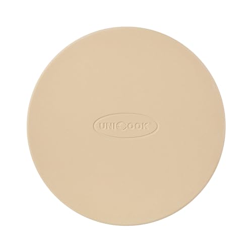 Unicook Small Pizza Stone 10.25 Inch for Oven and Grill, Round Baking Stone, Thermal Shock Resistant Cordierite Oven Pan with Plastic Dough Scraper, Ideal for Cooking Pizza, Bread