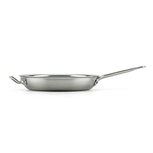 16" Stainless Steel Frying Pan, Tri-Ply Steel With Aluminum-Clad Bottom, Helper Handle, Induction Gas And Electric Compatible, Skillet Saute Pan For Omelette Pancake Egg