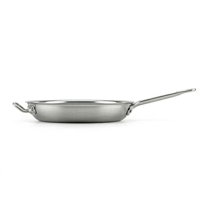 16" Stainless Steel Frying Pan, Tri-Ply Steel With Aluminum-Clad Bottom, Helper Handle, Induction Gas And Electric Compatible, Skillet Saute Pan For Omelette Pancake Egg
