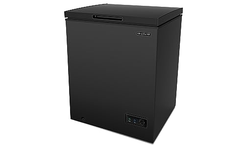 FRIGIDAIRE EFRF5003-BLACK Chest Deep Freezer-Garage-Ready, 5.0 Cu. Ft. Capacity, Black-Adjustable Thermostat-Removable Vinyl Coated Wire Basket-Easy Defrost Drain