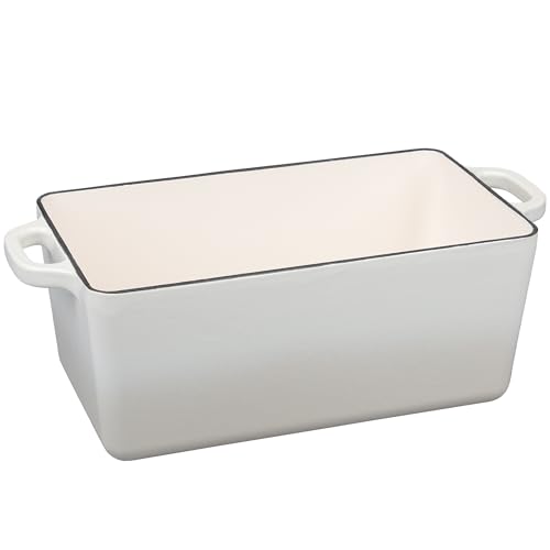 EDGING CASTING Enameled Cast Iron Dutch Oven, Oblong Bread Oven for Sourdough Bread Baking, Baking Pan, Dual Handles, Oven Safe, 4 Quart, White