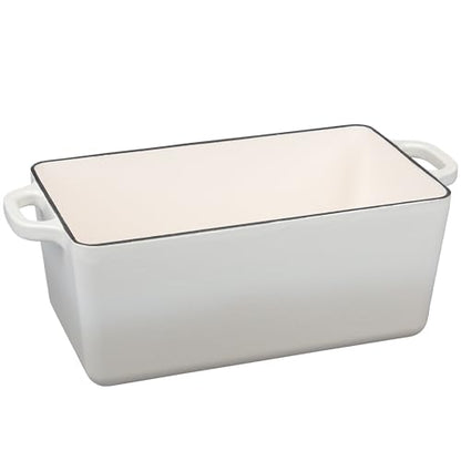 EDGING CASTING Enameled Cast Iron Dutch Oven, Oblong Bread Oven for Sourdough Bread Baking, Baking Pan, Dual Handles, Oven Safe, 4 Quart, White