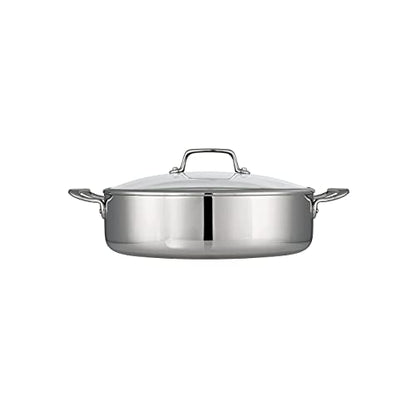 Tramontina Tri-Ply Clad Stainless Steel 6-Quart Braiser Pan with Glass Lid, Induction-Ready, Dishwasher-Safe, NSF-Certified