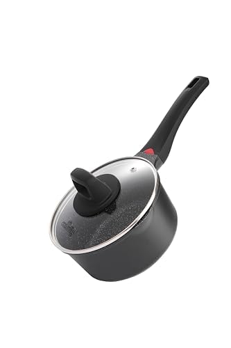 1.3 Quart Sauce Pan with Glass Lid - 6.2 Inch, Non-Stick Ceramic Coating, Induction Compatible, Even Heating - Easy Clean, Non-Toxic, Soft Cool Handle by Cainfy